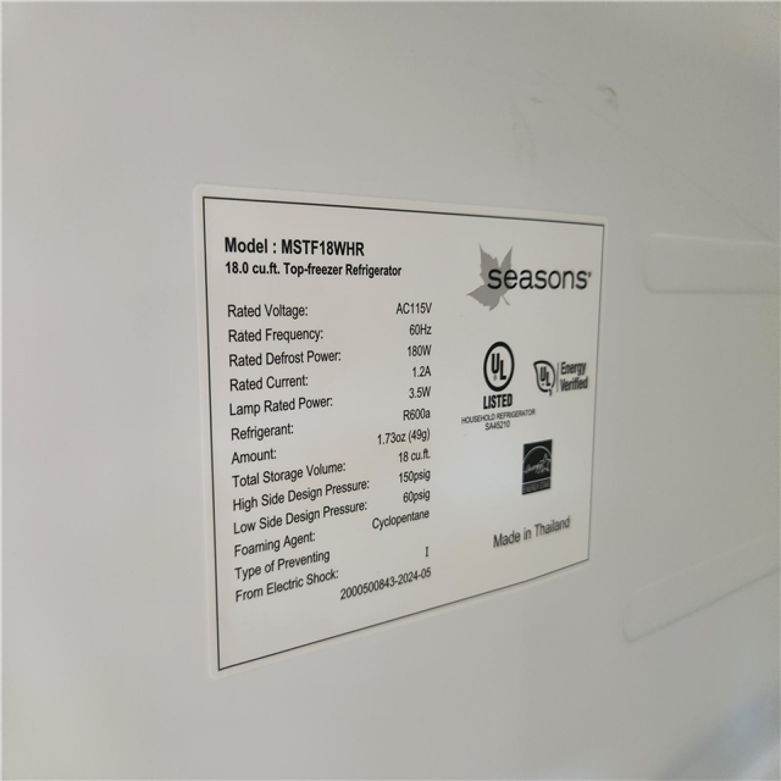 California AS-IS Vissani 18 cu. ft. Top Freezer Refrigerator DOE in White
