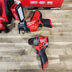 HOUSTON LOCATION - AS-IS (APPEARS LIKE NEW) M12 FUEL 12-Volt Li-Ion Brushless Cordless Hammer Drill Combo Kit, Reciprocating Saw, Flood Light W/2 Batteries (3-Tool)