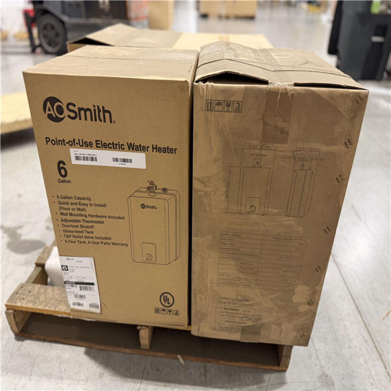 DALLAS LOCATION - AO SMITH 6 gal. Point of Use 1.4kW 1-Element Electric Water Heater PALLET- (4 UNITS)