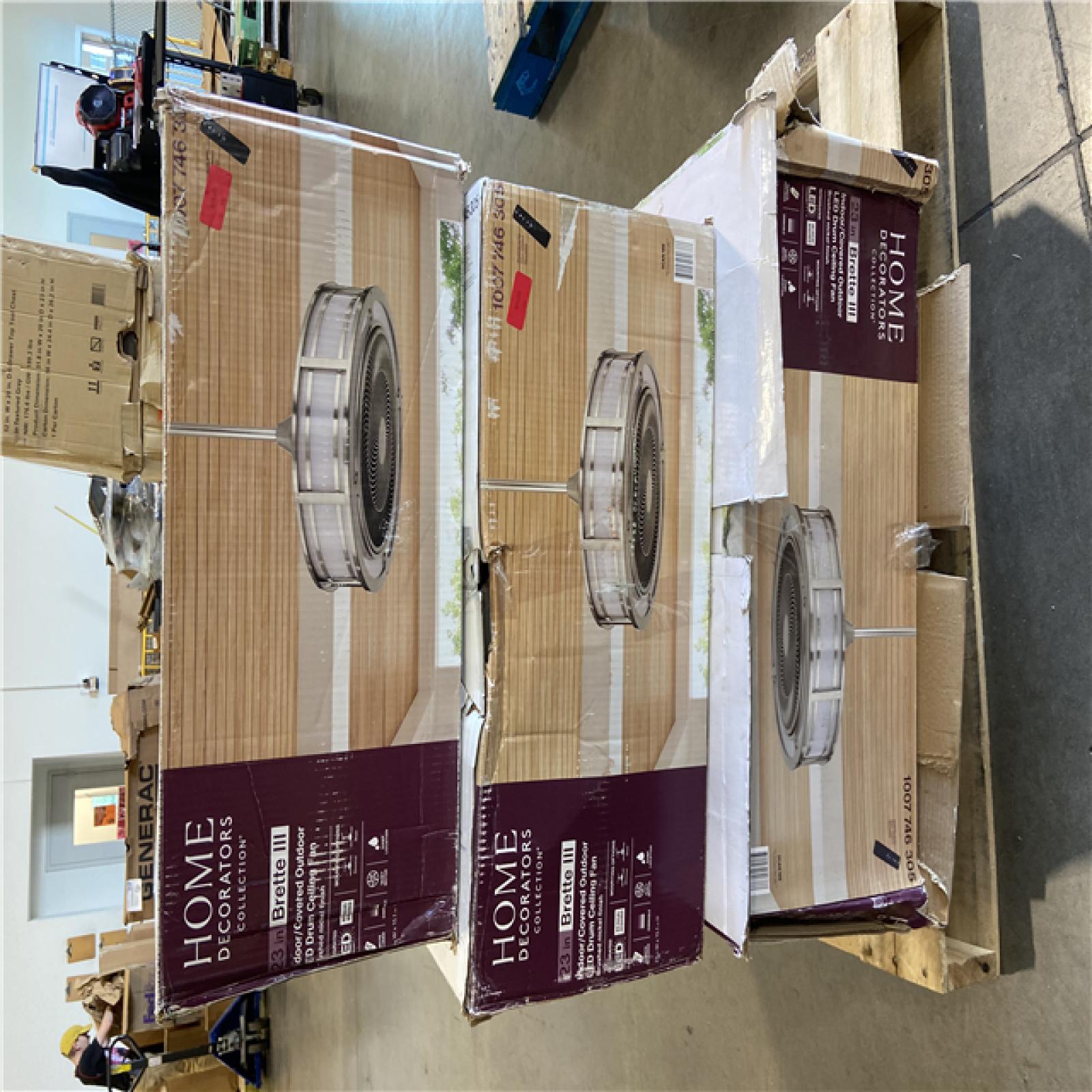 DALLAS LOCATION - Home Decorators Collection Brette III 23 in. Integrated LED Indoor/Outdoor Brushed Nickel Ceiling Fan with Light and Remote Control - (3 UNITS)