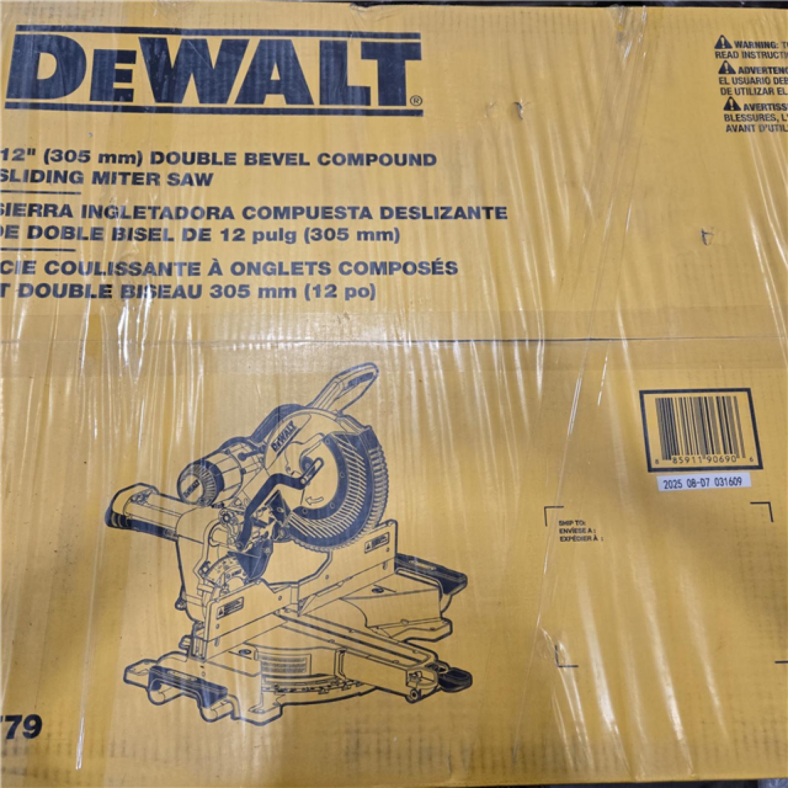NEW- DEWALT 15 Amp Corded 12 in. Double Bevel Sliding Compound Miter Saw, Blade Wrench and Material Clamp