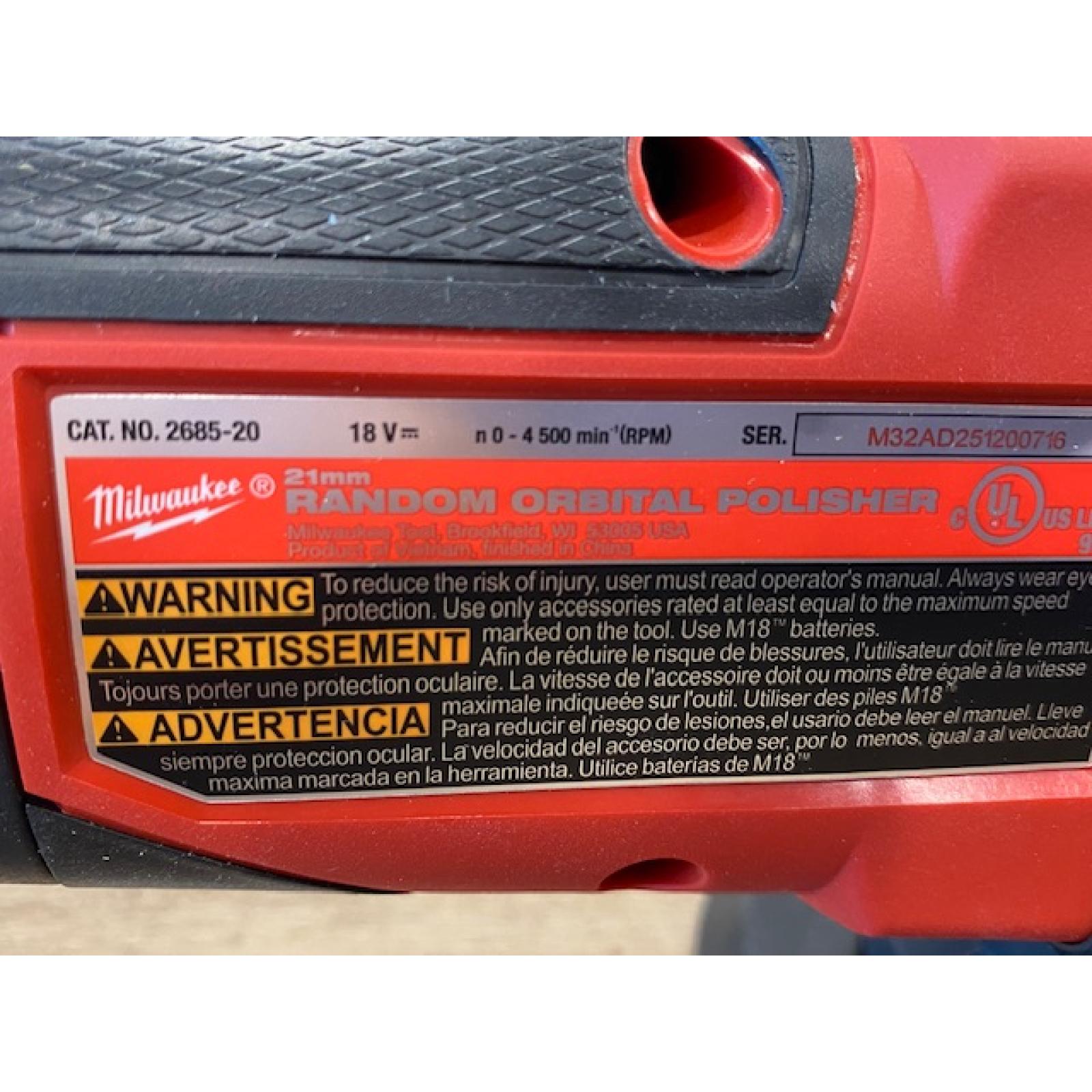 AS-IS Milwaukee FUEL18V Lithium-Ion Brushless Cordless 21MM DA Polisher (Tool-Only)