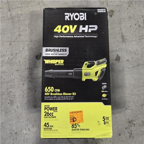 NEW!- RYOBI 40V HP Whisper Series 160 MPH 650 CFM Cordless Battery Leaf Blower Kit
