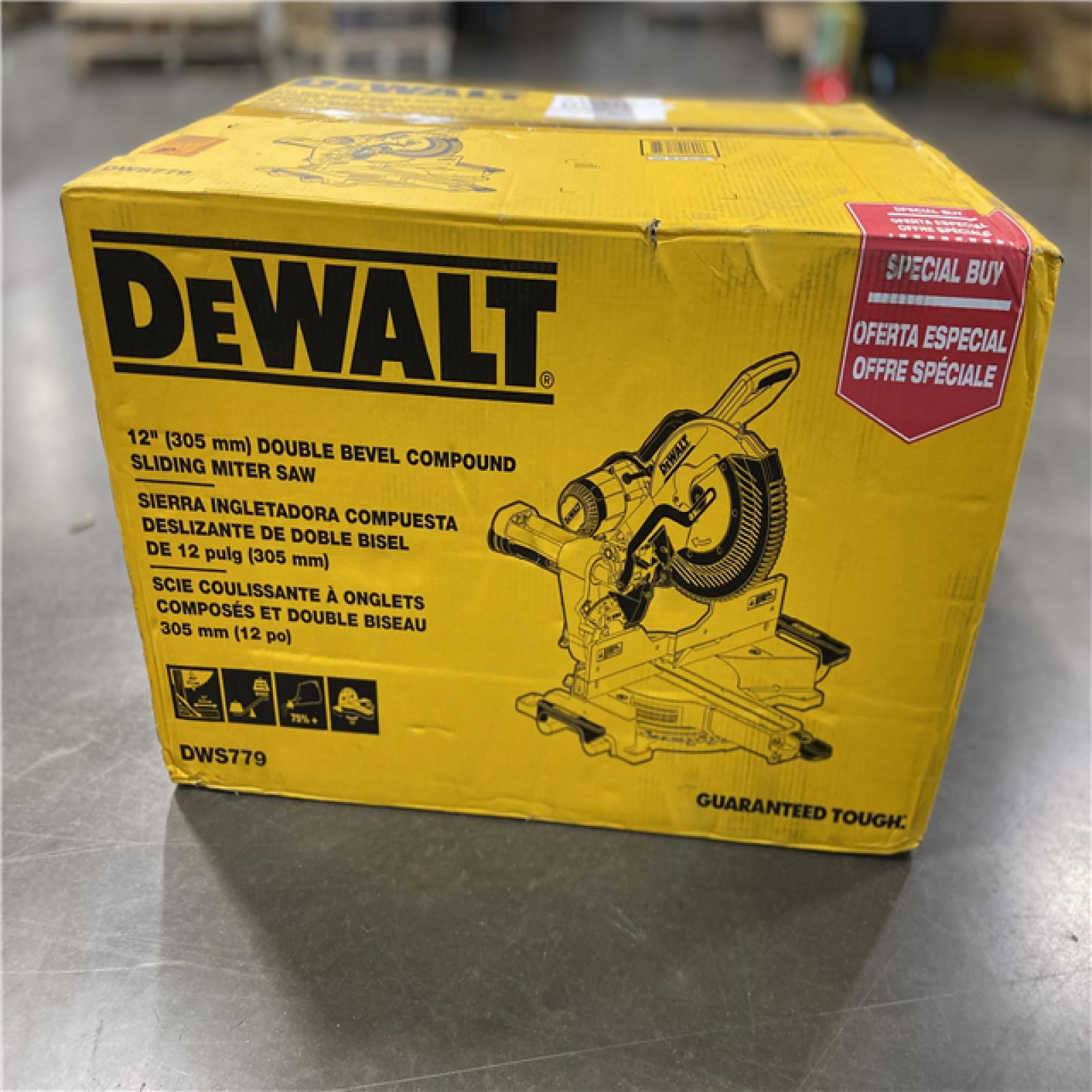 AS-IS - DEWALT 15 Amp Corded 12 in. Double Bevel Sliding Compound Miter Saw, Blade Wrench and Material Clamp