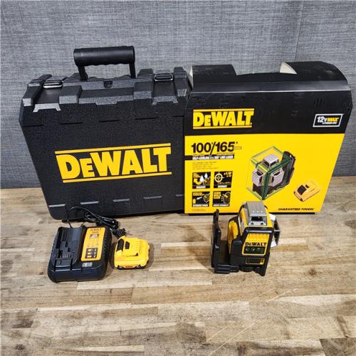HOUSTON LOCATION - AS-IS DeWalt 12V MAX Lithium-Ion 100 Ft. Green Self-Leveling 3-Beam 360 Degree Laser Level with 2.0Ah Battery, Charger and Case