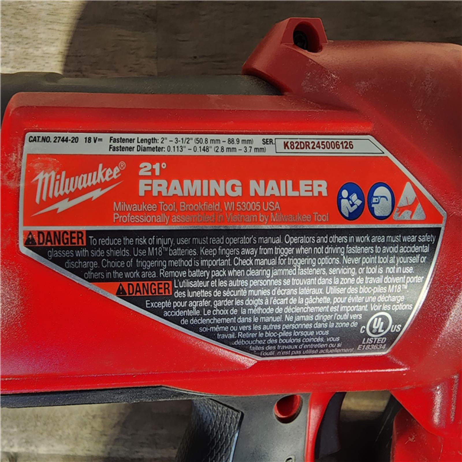 HOUSTON LOCATION - AS-IS Milwaukee 2744-20 M18 FUEL 3-1/2 in. 18-Volt 21-Degree Lithium-Ion Brushless Cordless Framing Nailer (Tool-Only)