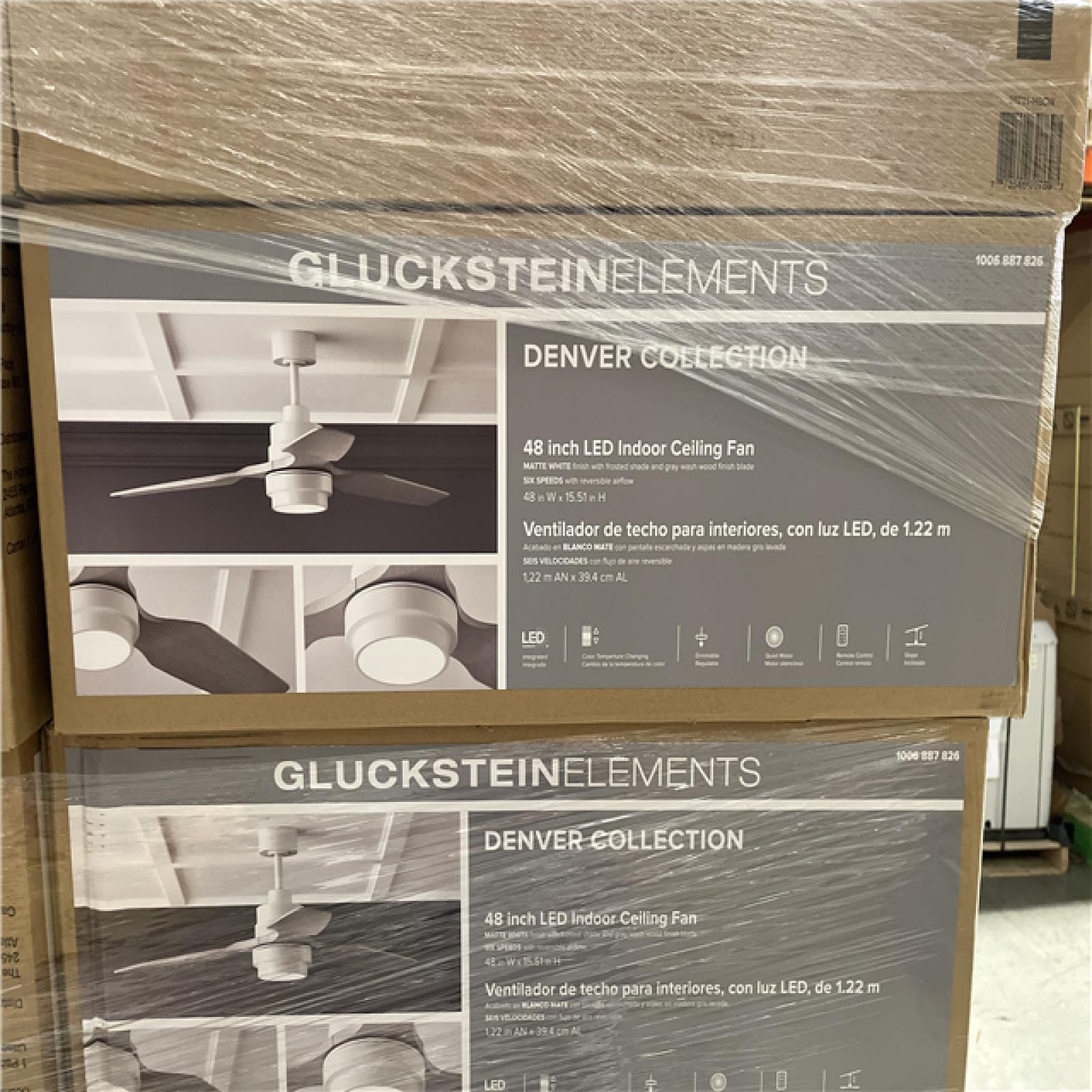 DALLAS LOCATION - Denver 48 in. Integrated LED Indoor White Ceiling Fan with Remote PALLET-(48 UNITS)