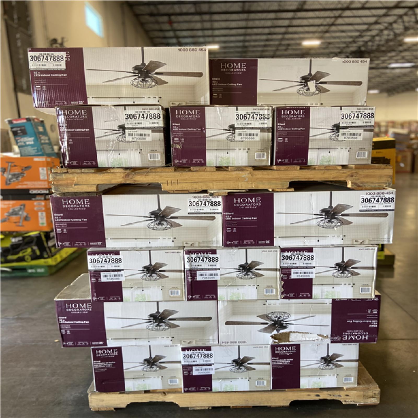 DALLAS LOCATION - Home Decorators Collection Ellard 52 in. LED Indoor Matte Black Ceiling Fan with Light (35 UNITS)