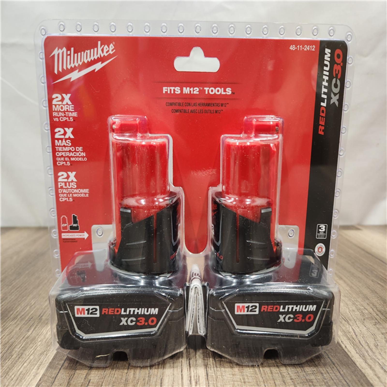 NEW- Milwaukee M12 12-Volt Lithium-Ion XC Extended Capacity 3.0Ah Battery Pack 3.0Ah (2-Pack)