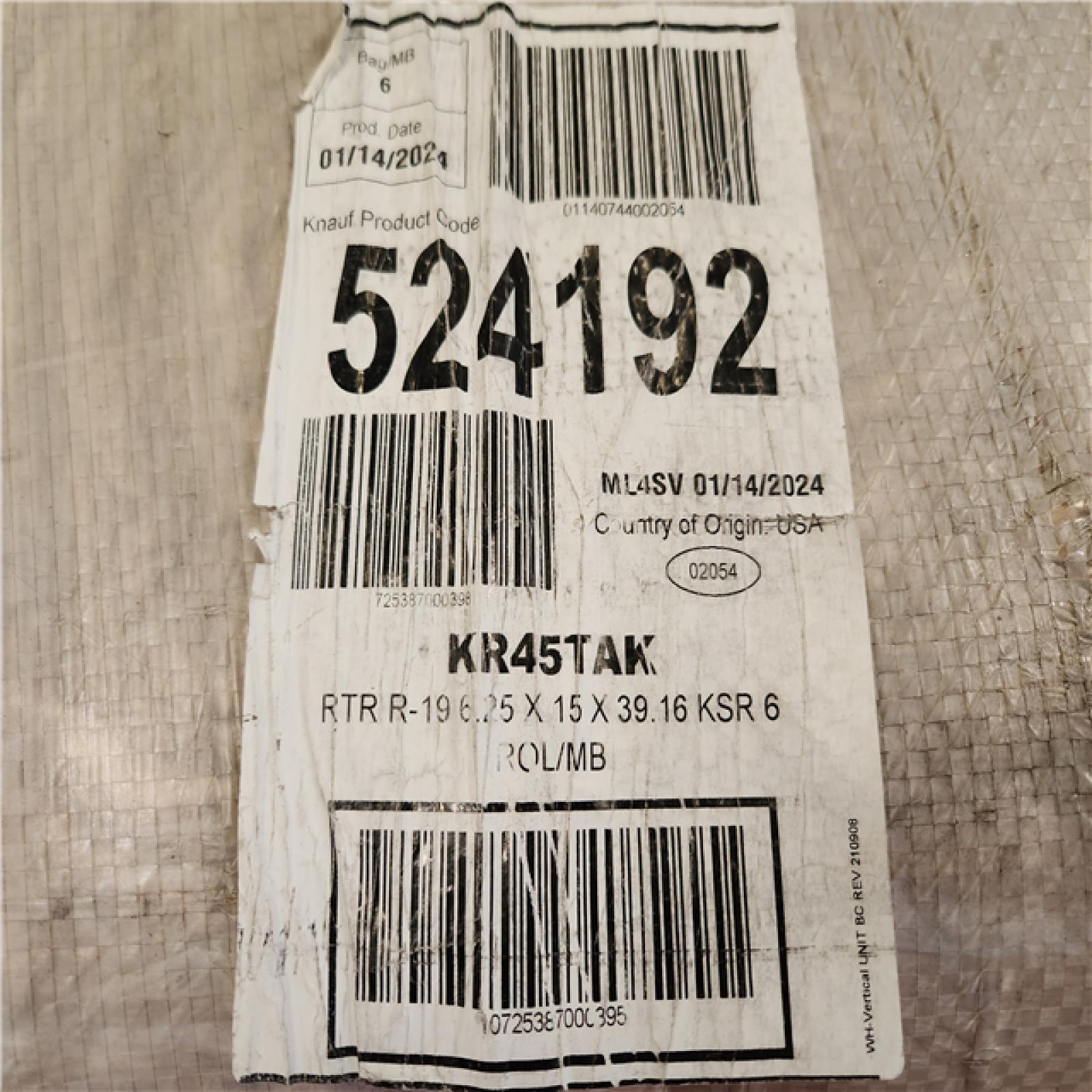 Phoenix Location NEW Knauf Insulation R-19 EcoRoll Kraft Faced Fiberglass Insulation Roll 15 in. x 39.2 ft. x 6-1/4 in. (881 SF/ 18 Total) Pallet