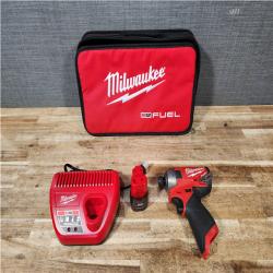 Houston Location AS-IS Milwaukee FUEL SURGE 12V Lithium-Ion Brushless Cordless 1/4 in. Hex Impact Driver Compact Kit