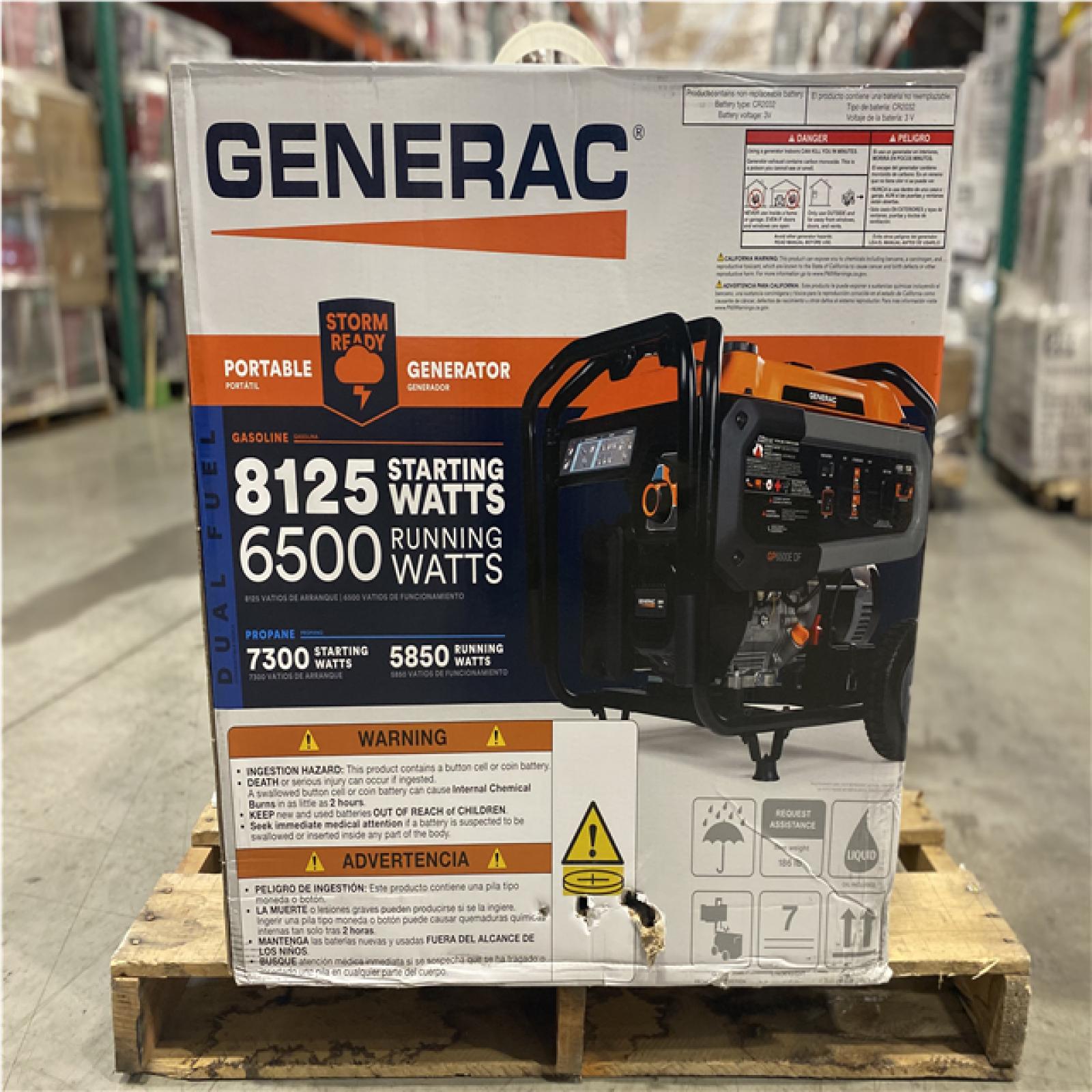 DALLAS LOCATION- Generac 8125/6500-Watt-Electric Switch Gasoline/Propane-Portable Generator