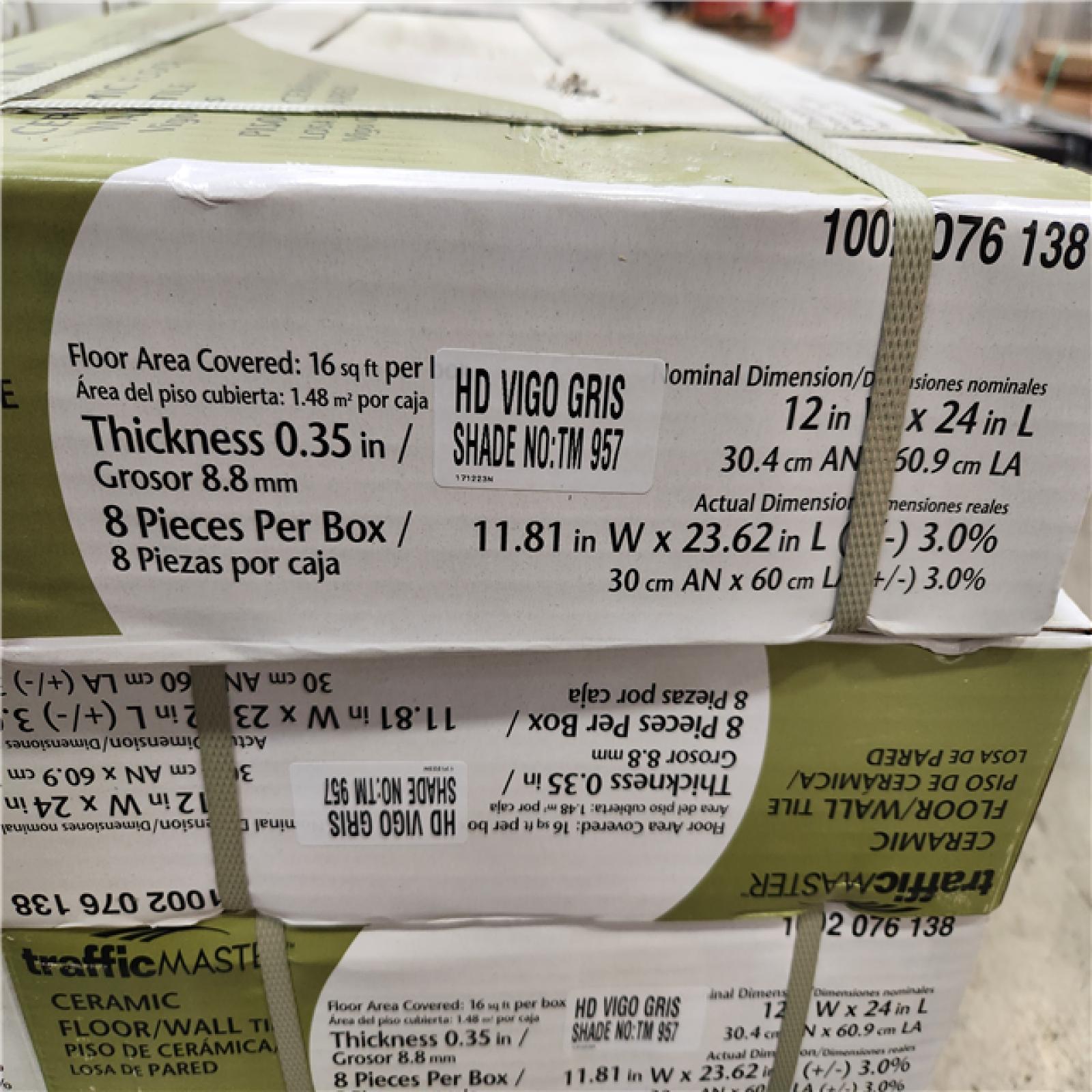 Phoenix Location Pallet of TrafficMaster Vigo Gris 12 in. x 24 in. Matte Ceramic Stone Look Floor and Wall Tile (16 sq. ft./Case)(28 Cases)