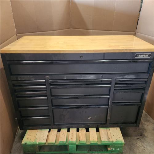 Phoenix Husky Heavy Duty 61 in. W x 22 in. D 15-Drawer Matte Black Mobile Workbench Cabinet with Solid Wood Top