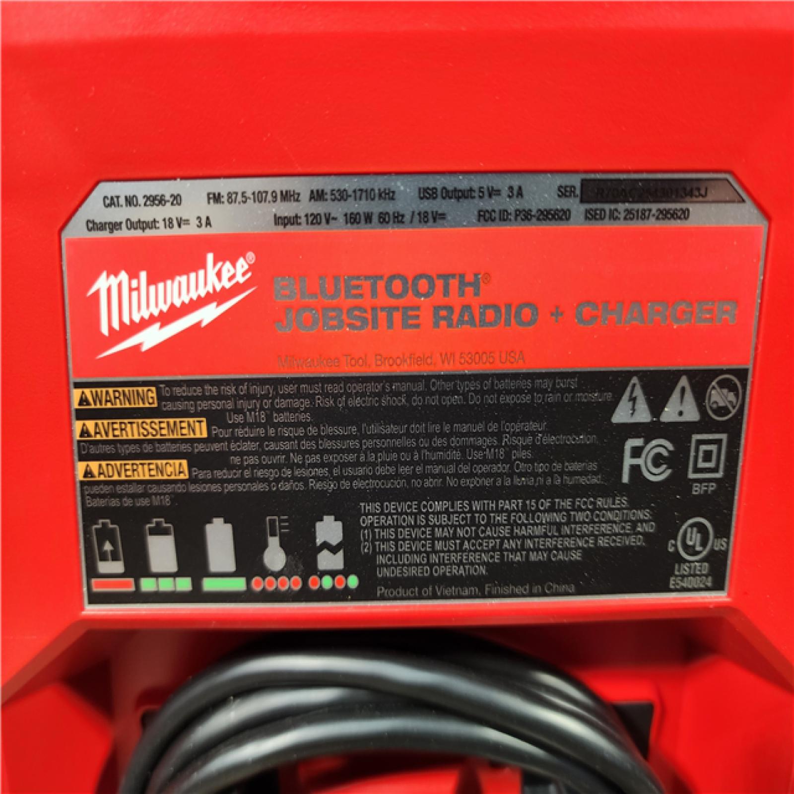 HOUSTON LOCATION - AS - IS Milwaukee Lithium-Ion Cordless PACKOUT Jobsite Radio/Speaker with Built-In Charger