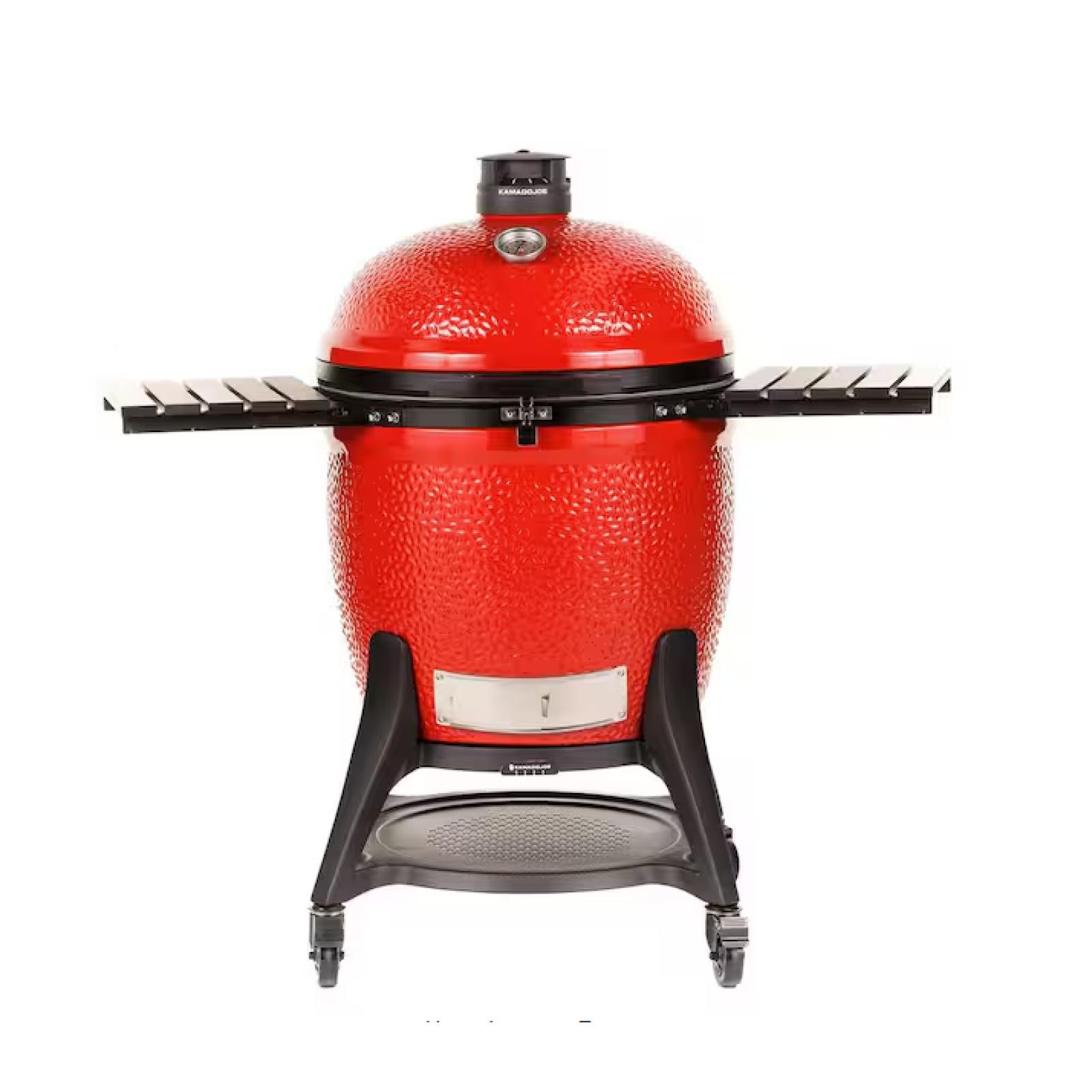 DALLAS LOCATION - Kamado Joe Big Joe III 24 in. Charcoal Grill in Red with Cart, Side Shelves, Grate Gripper, and Ash Tool