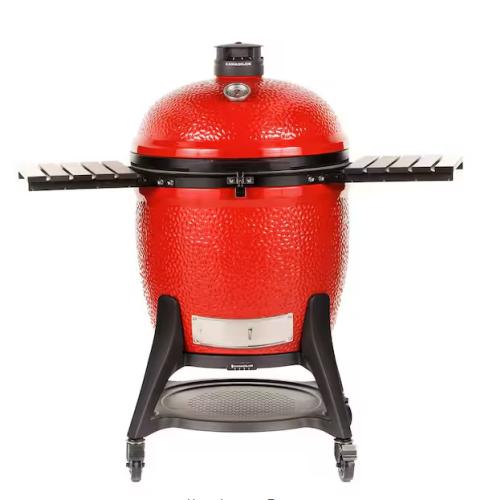 DALLAS LOCATION - Kamado Joe Big Joe III 24 in. Charcoal Grill in Red with Cart, Side Shelves, Grate Gripper, and Ash Tool
