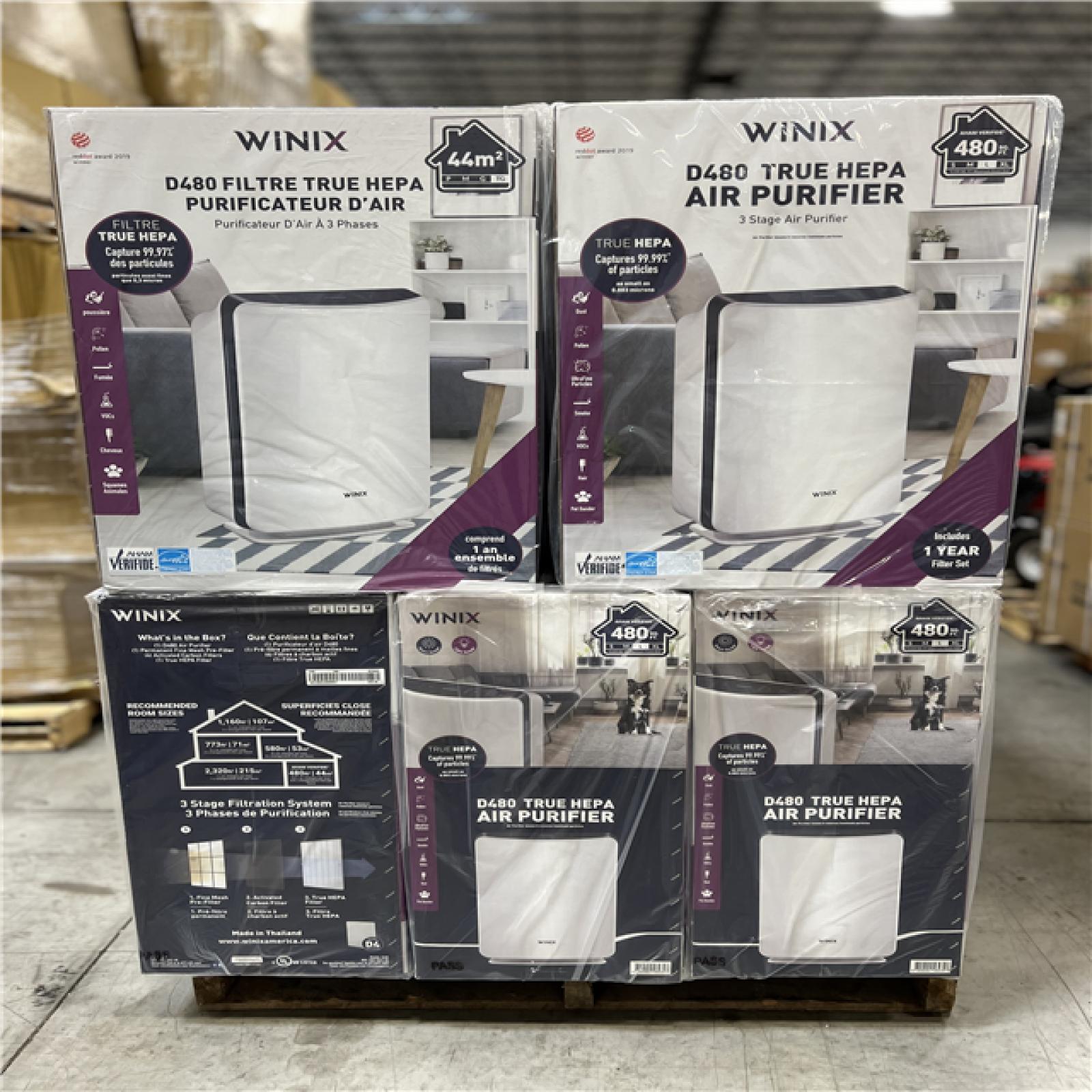 DALLAS LOCATION- NEW! - Winix D480True HEPA 3-Stage Air Purifier, AHAM Verified for 480 sq.ft. PALLET - (14 UNITS)