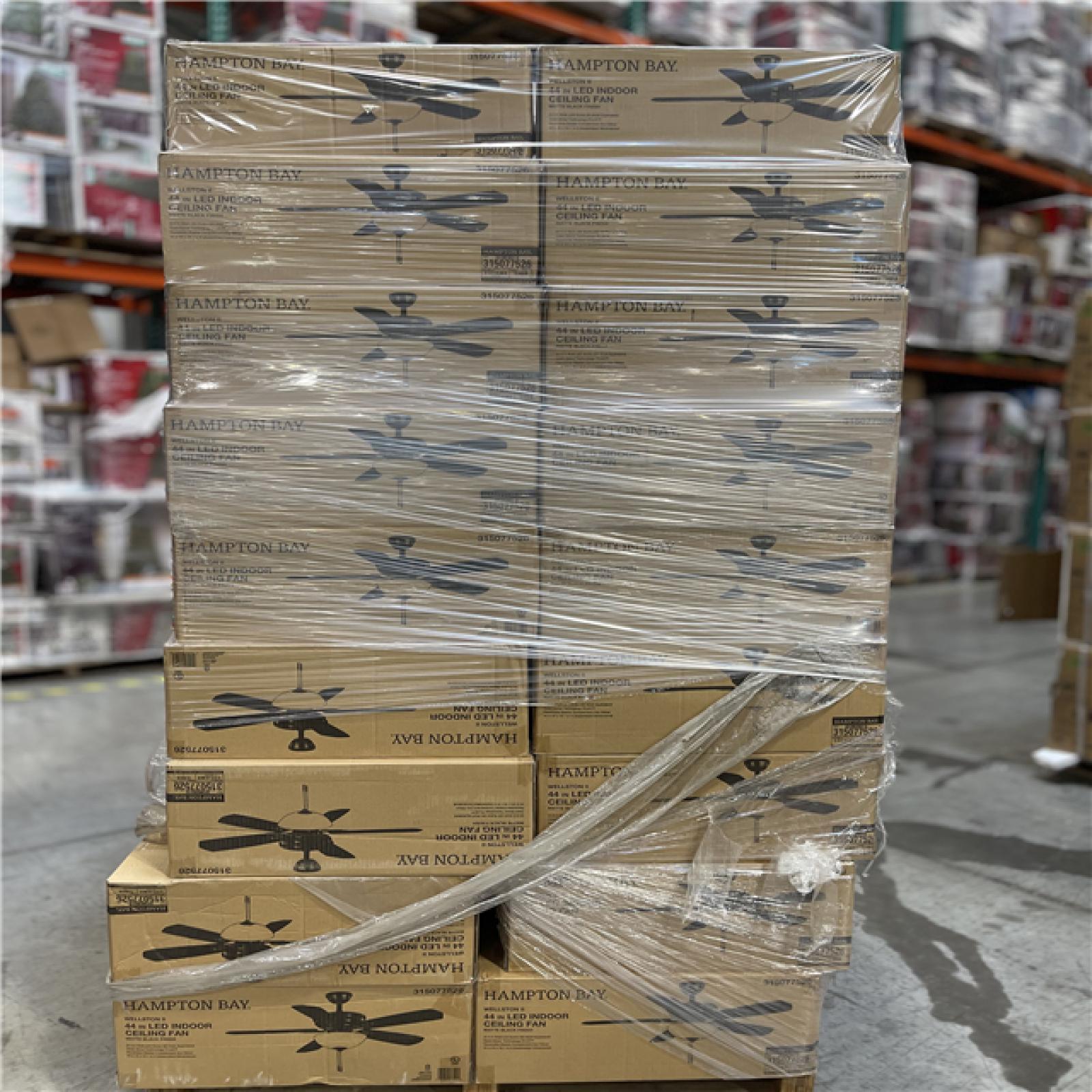 DALLAS LOCATION - Hampton Bay 37849 Wellston II 44 in. LED Matte Black Ceiling Fan with Light Kit PALLET-(70 UNITS)