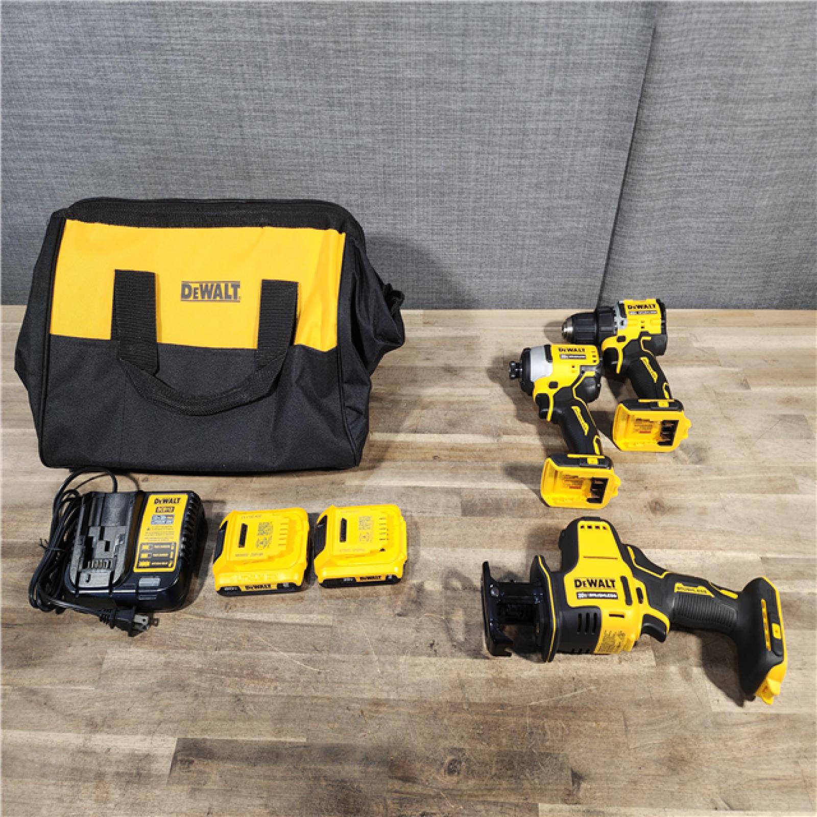 HOUSTON LOCATION - AS-IS DeWalt 20V MAX ATOMIC Cordless Brushless 3 Tool Combo Kit