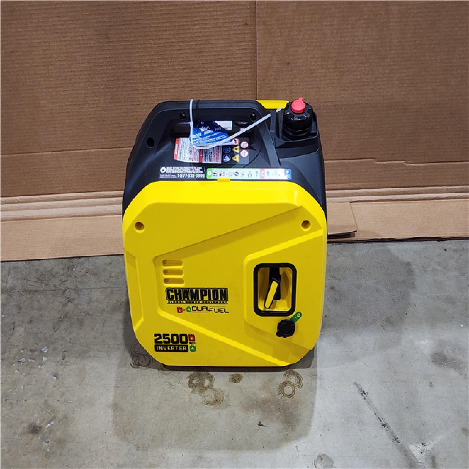 HOUSTON LOCATION - AS-IS CHAMPION 2500/1850-Watt Recoil Start Gasoline/Propane Powered Dual Fuel Inverter Generator with Quiet Technology and CO Shield
