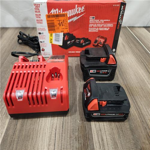 AS-IS Milwaukee M18 18-Volt Lithium-Ion Starter Kit with One 5.0 Ah and One 2.0 Ah Battery and Charger