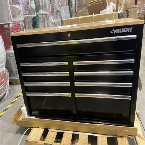 DALLAS LOCATION -  Husky Tool Storage 46 in. W x 18 in. D 9-Drawer Mobile Workbench Cabinet in Gloss Black