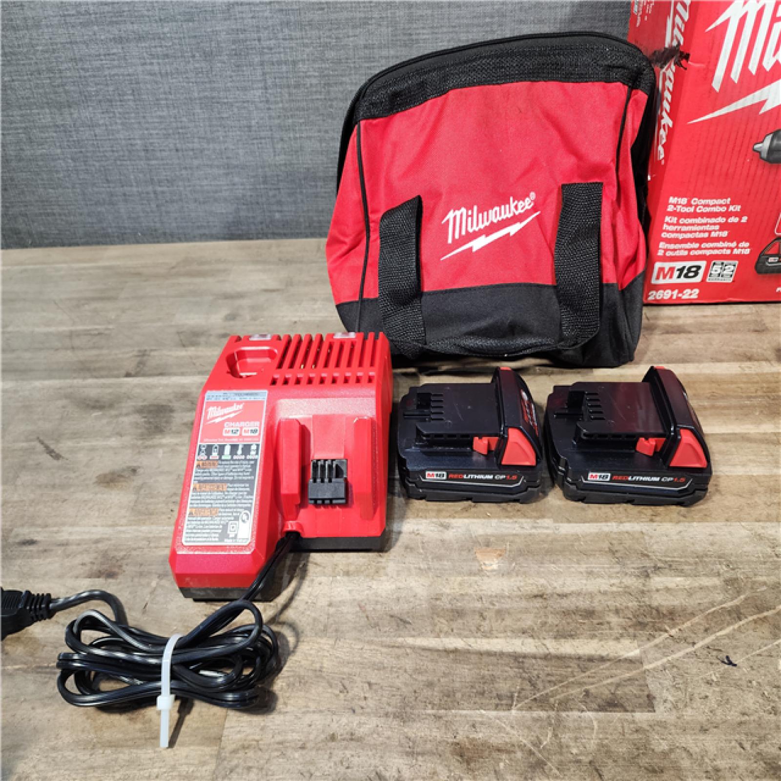 HOUSTON LOCATION - AS-IS Milwaukee 18V Cordless Brushed 2-Tool Drill/Driver and Impact Driver Kit