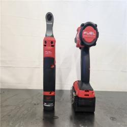 AS-IS- Milwaukee FUEL 18V Cordless Mid Torque 1/2 in. Impact Wrench w/ M12 FUEL 3/8 in. Ratchet & Battery/Charger Combo Kit