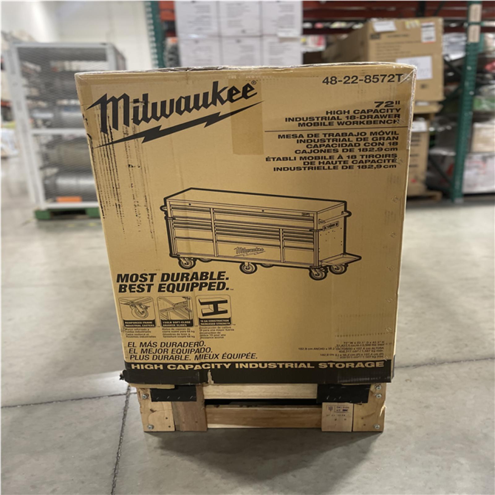 DALLAS LOCATION- MILWAUKEE 72 in. W x 22.1 in. D 18-Drawer Mobile Workbench Cabinet W/ WoodTop