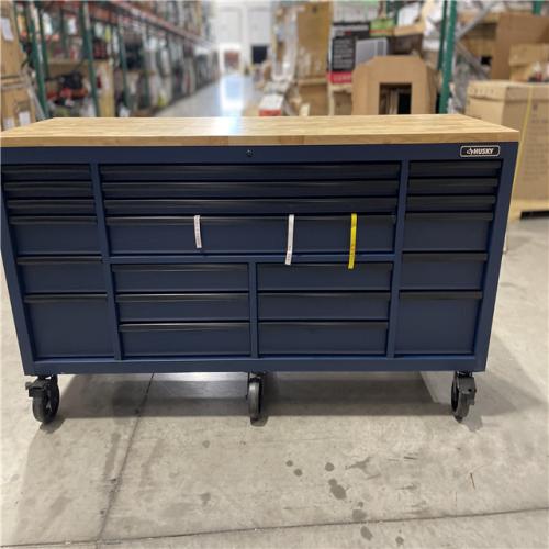 DALLAS LOCATION- AS-IS Husky Tool Storage Heavy Duty 84 in. W x 24 in. D Matte Blue Mobile Workbench Cabinet