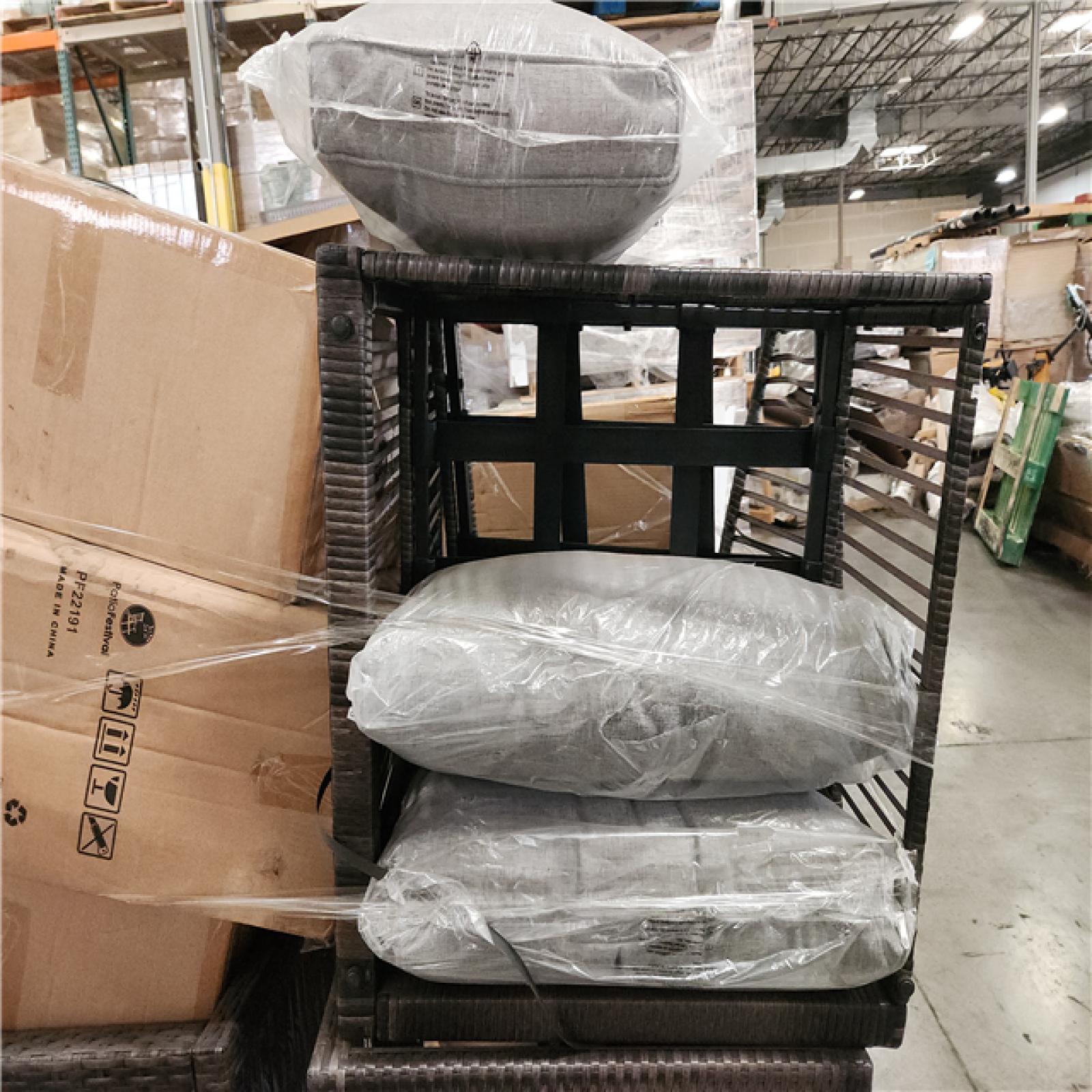 Phoenix AS-IS Mixed Patio Festival Wicker Outdoor Ottoman with grey Cushions Pallet