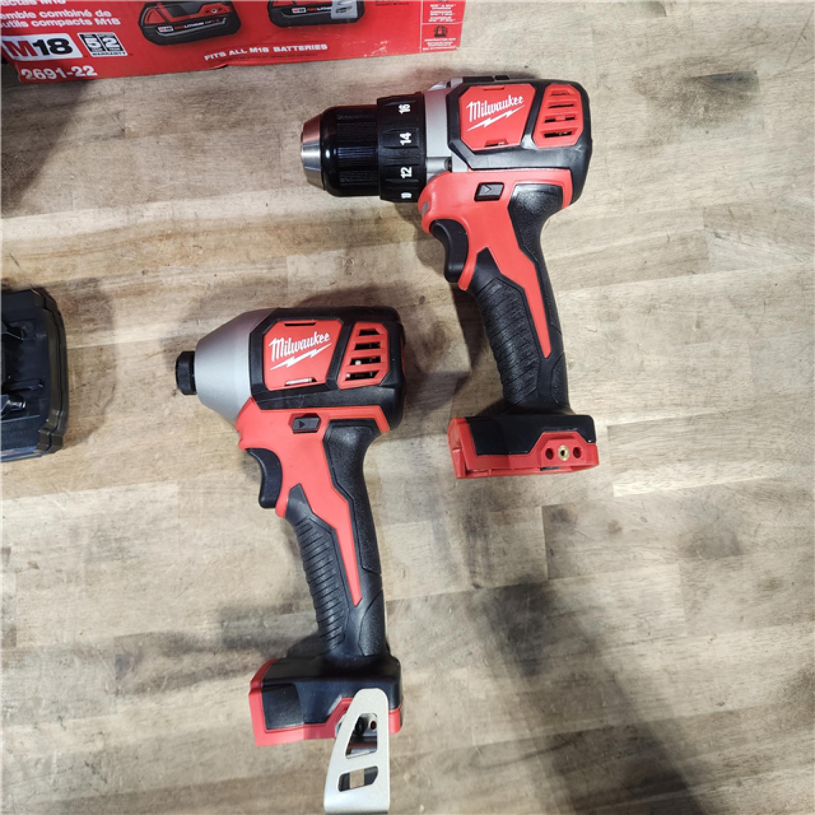 HOUSTON LOCATION - AS-IS Milwaukee 18V Cordless Brushed 2-Tool Drill/Driver and Impact Driver Kit