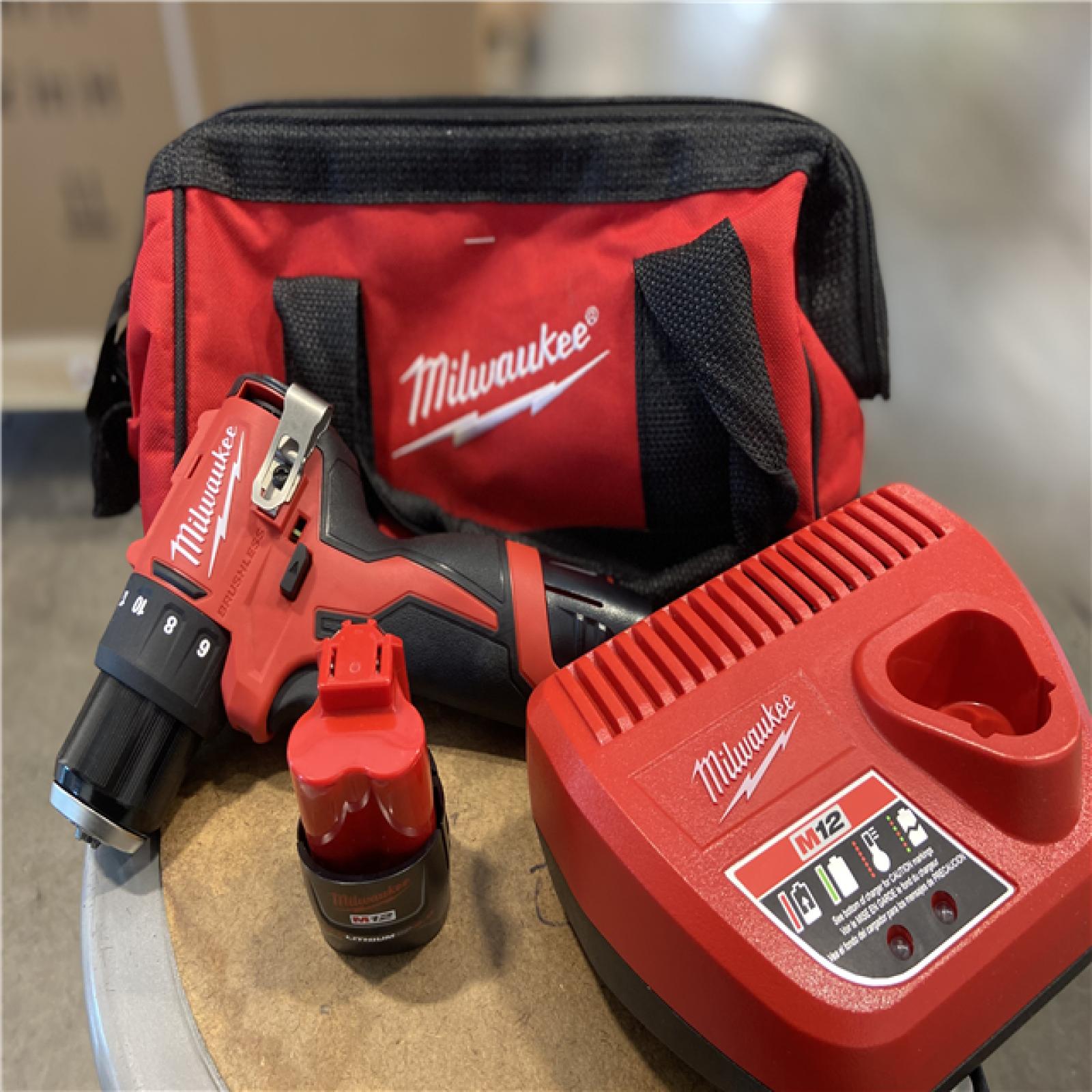 AS-IS Milwaukee Tool M12 3/8 in. Brushless Cordless Drill/Driver Kit (Battery & Charger)