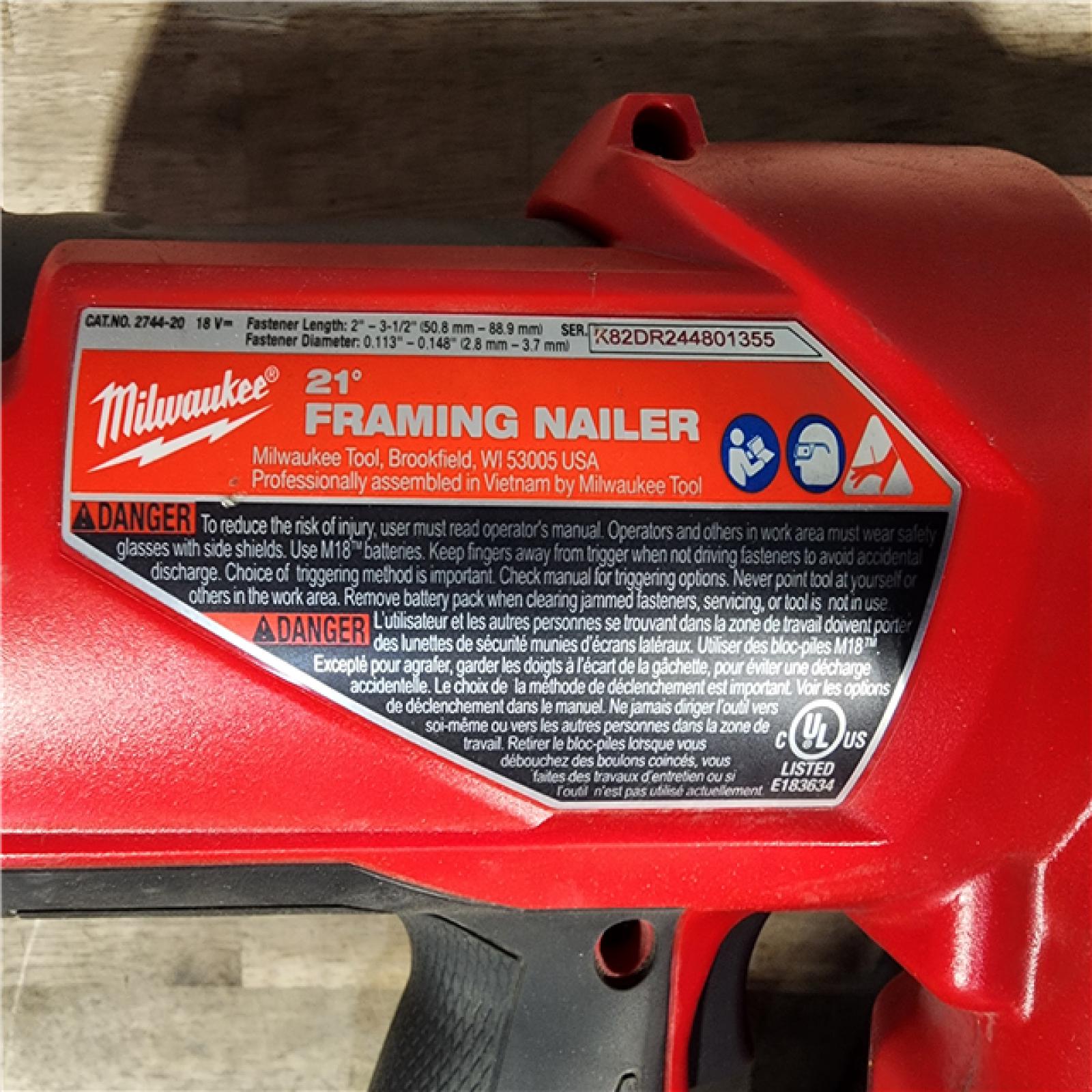 HOUSTON LOCATION - AS-IS Milwaukee 2744-20 M18 FUEL 3-1/2 in. 18-Volt 21-Degree Lithium-Ion Brushless Cordless Framing Nailer (Tool-Only)