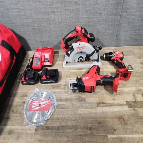 HOUSTON LOCATION - AS-IS Milwaukee M18 18-Volt Lithium-Ion Brushless Cordless Combo Kit (3-Tool) with 2-Batteries  1-Charger and Tool Bag