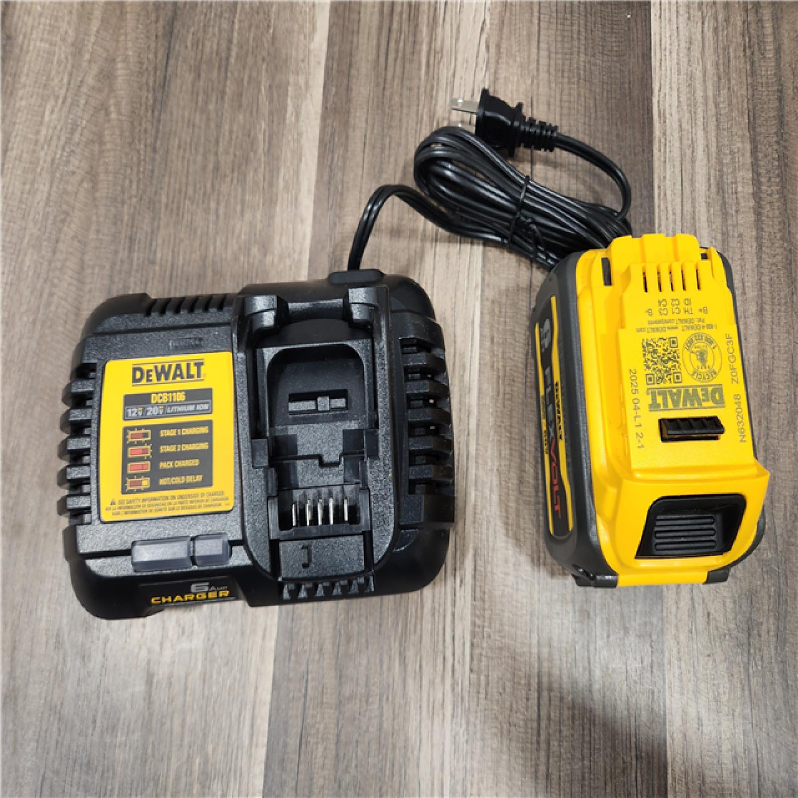 AS-IS DEWALT FLEXVOLT 20V/60V MAX Lithium-Ion 6.0Ah Battery Pack with 6 Amp Output Charger