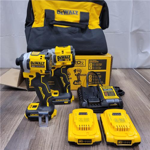 AS-IS DEWALT 20V MAX XR Cordless Drill/Driver, ATOMIC Impact Driver 2 Tool Combo Kit, (2) 2.0Ah Batteries, Charger, and Bag