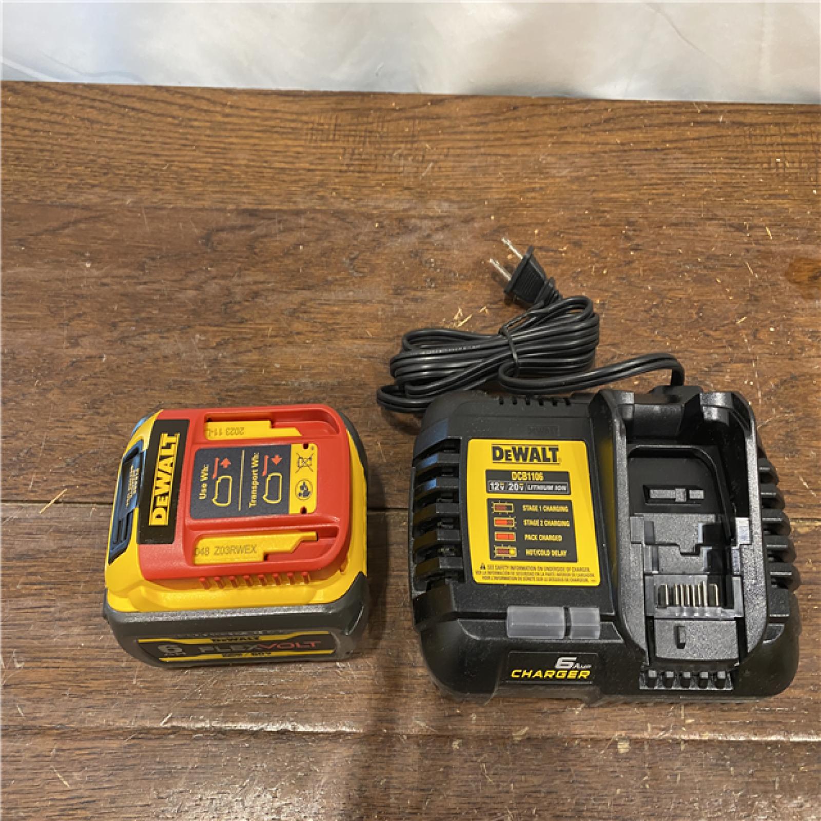 AS-IS DEWALT FLEXVOLT 20V/60V MAX Lithium-Ion 6.0Ah Battery Pack with 6 Amp Output Charger