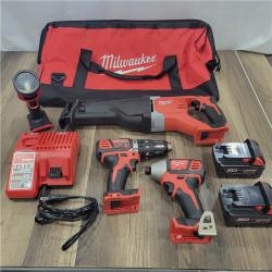 AS-IS MILWAUKEE M18 18V Lithium-Ion Cordless Combo Tool Kit with Two 3.0Ah Batteries, 1-Charger, 1-Tool Bag (4-Tool)