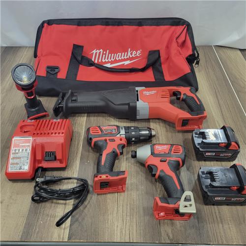AS-IS MILWAUKEE M18 18V Lithium-Ion Cordless Combo Tool Kit with Two 3.0Ah Batteries, 1-Charger, 1-Tool Bag (4-Tool)