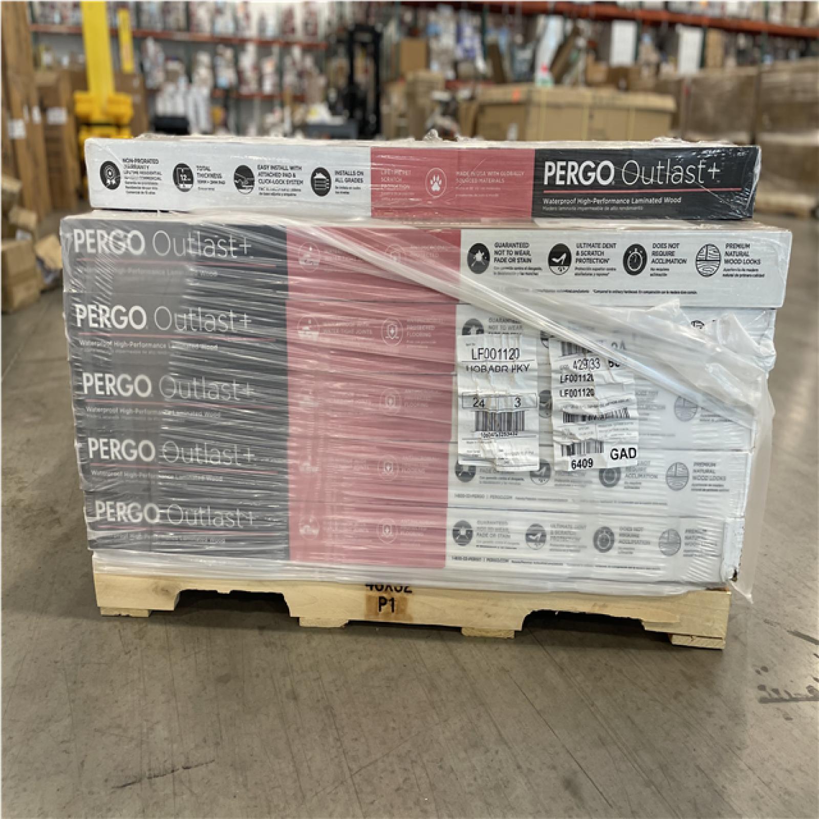 DALLAS LOCATION-  Pergo Outlast+ Hobbs Amber Hickory 12 mm T x 7.4 in. W Waterproof Laminate Wood Flooring PALLET-(23 CASES)