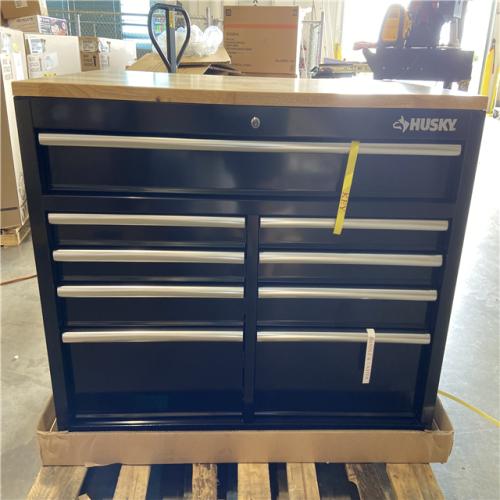 DALLAS LOCATION - Husky Tool Storage 46 in. W x 51 in. D Standard Duty Black Mobile Workbench Cabinet with Solid Top Full Length Extension Table