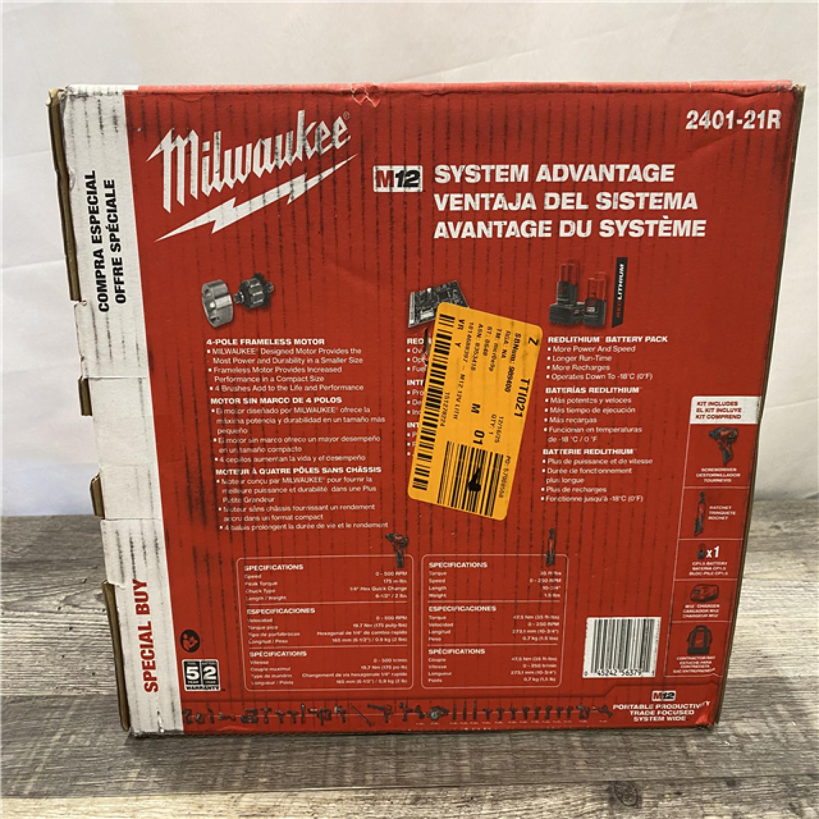 NEW - Milwaukee 12V Lithium-Ion Cordless 3/8 in. Ratchet and Screwdriver Combo Kit