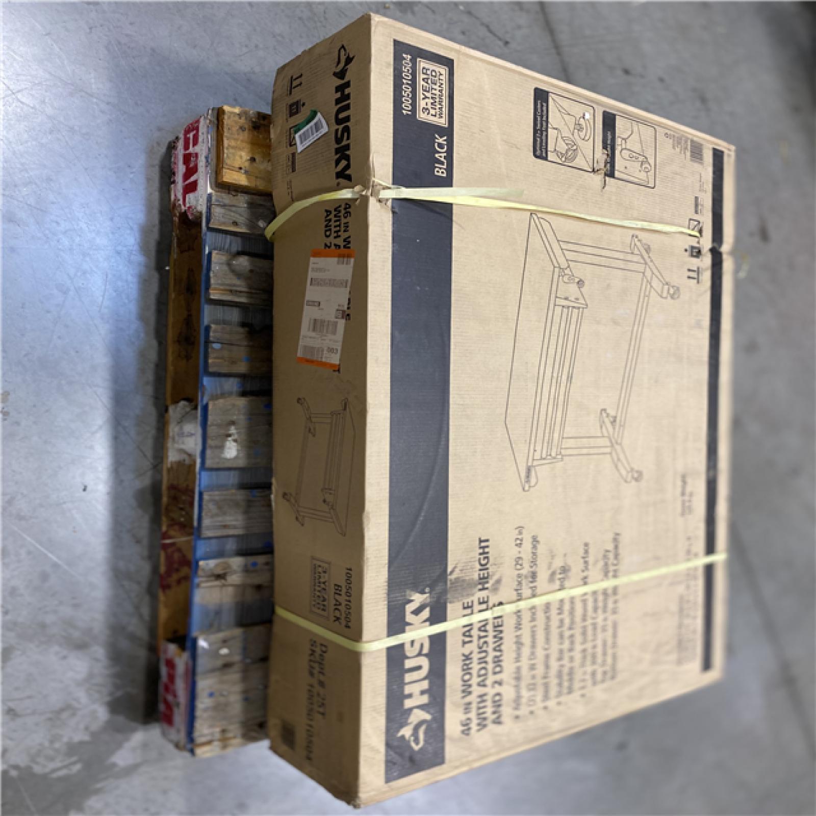 DALLAS LOCATION - Husky Tool Storage 46 in. W Black Adjustable Height Worktable with 2-Drawers