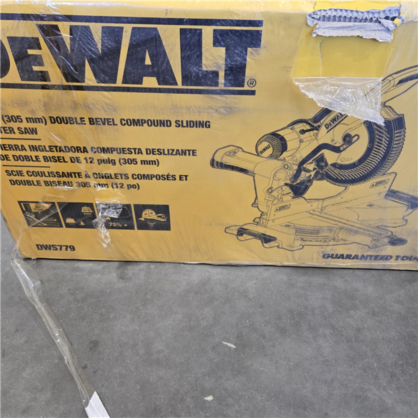 NEW  DEWALT 15 Amp Corded 12 in. Double Bevel Sliding Compound Miter Saw, Blade Wrench and Material Clamp