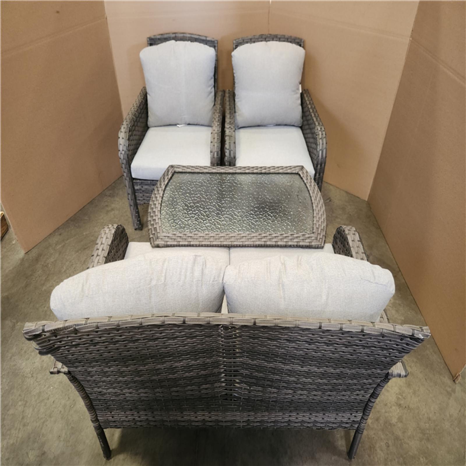 Phoenix Toject Denali Gray 4-Piece 4-Seat Wicker Modern Outdoor Patio Conversation Sofa Seating Set with Light Gray Cushions