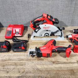 HOUSTON LOCATION - AS-IS Milwaukee M18 18-Volt Lithium-Ion Brushless Cordless Combo Kit (4-Tool) with 2-Batteries  1-Charger and Tool Bag