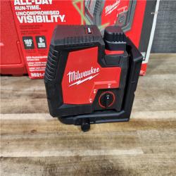HOUSTON LOCATION - AS-IS MILWAUKEE 100 Ft. REDLITHIUM Lithium-Ion USB Green Rechargeable Cross Line Laser Level with Charger