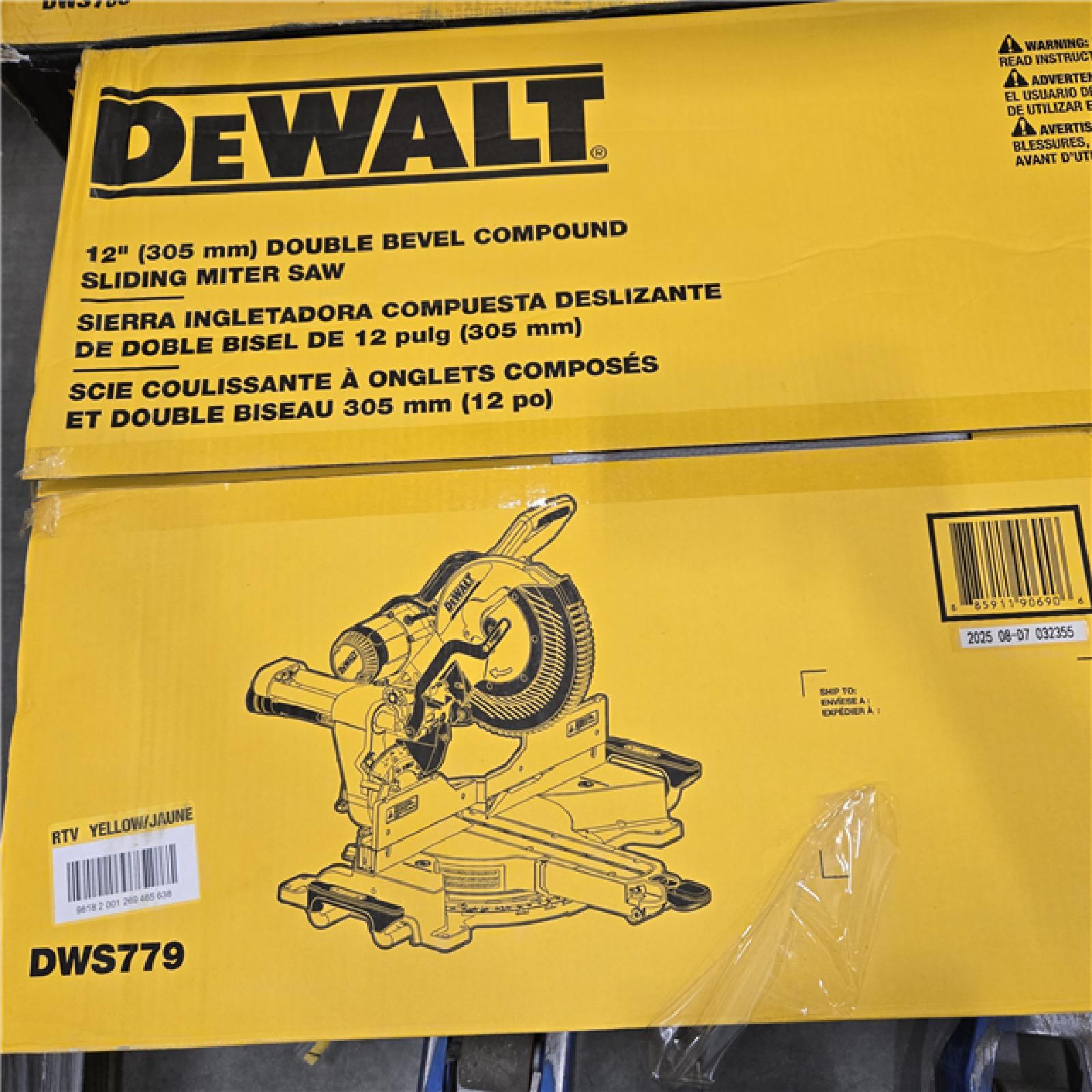 AS-IS DEWALT 15 Amp Corded 12 in. Double Bevel Sliding Compound Miter Saw, Blade Wrench and Material Clamp